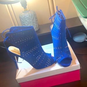 Heel booties open toe all season royal blue color